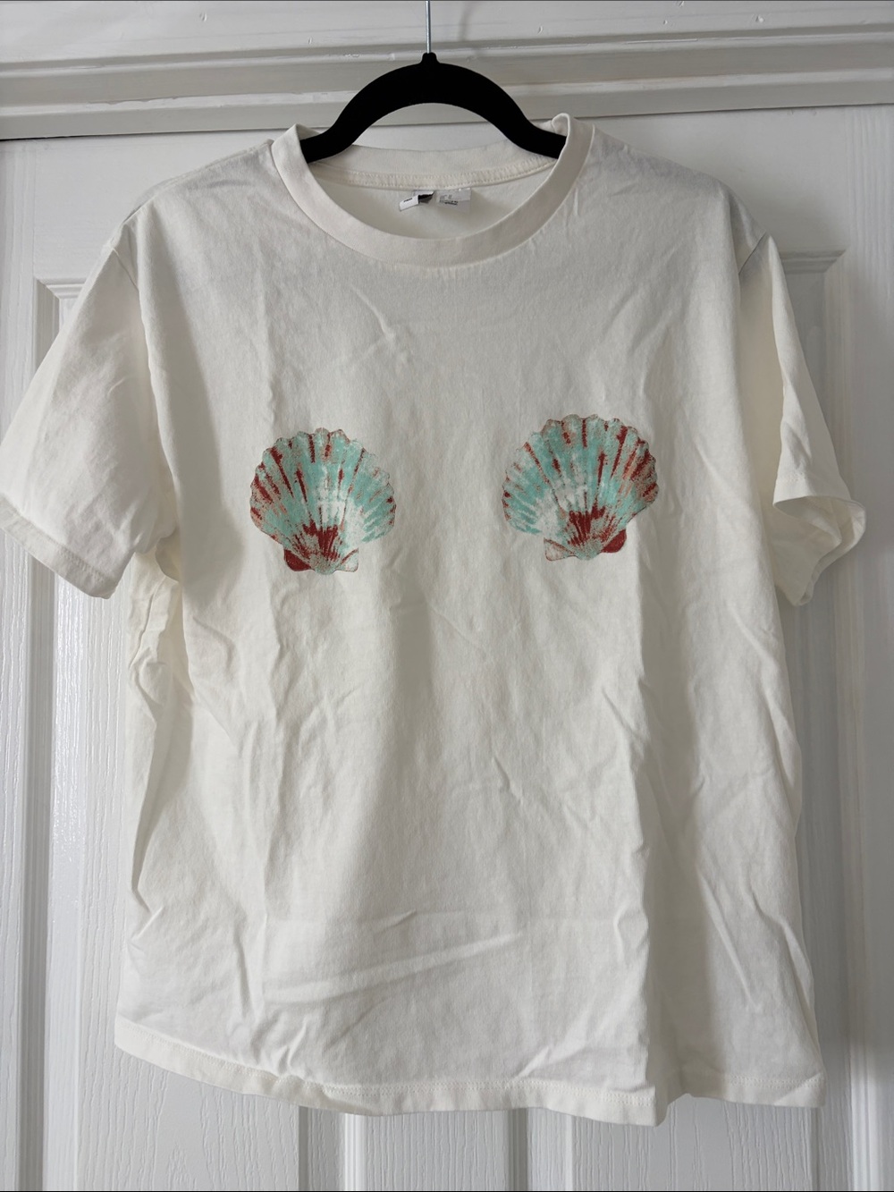 H&M Cream Short-Sleeve Tee with Mint & Rust Shell Prints